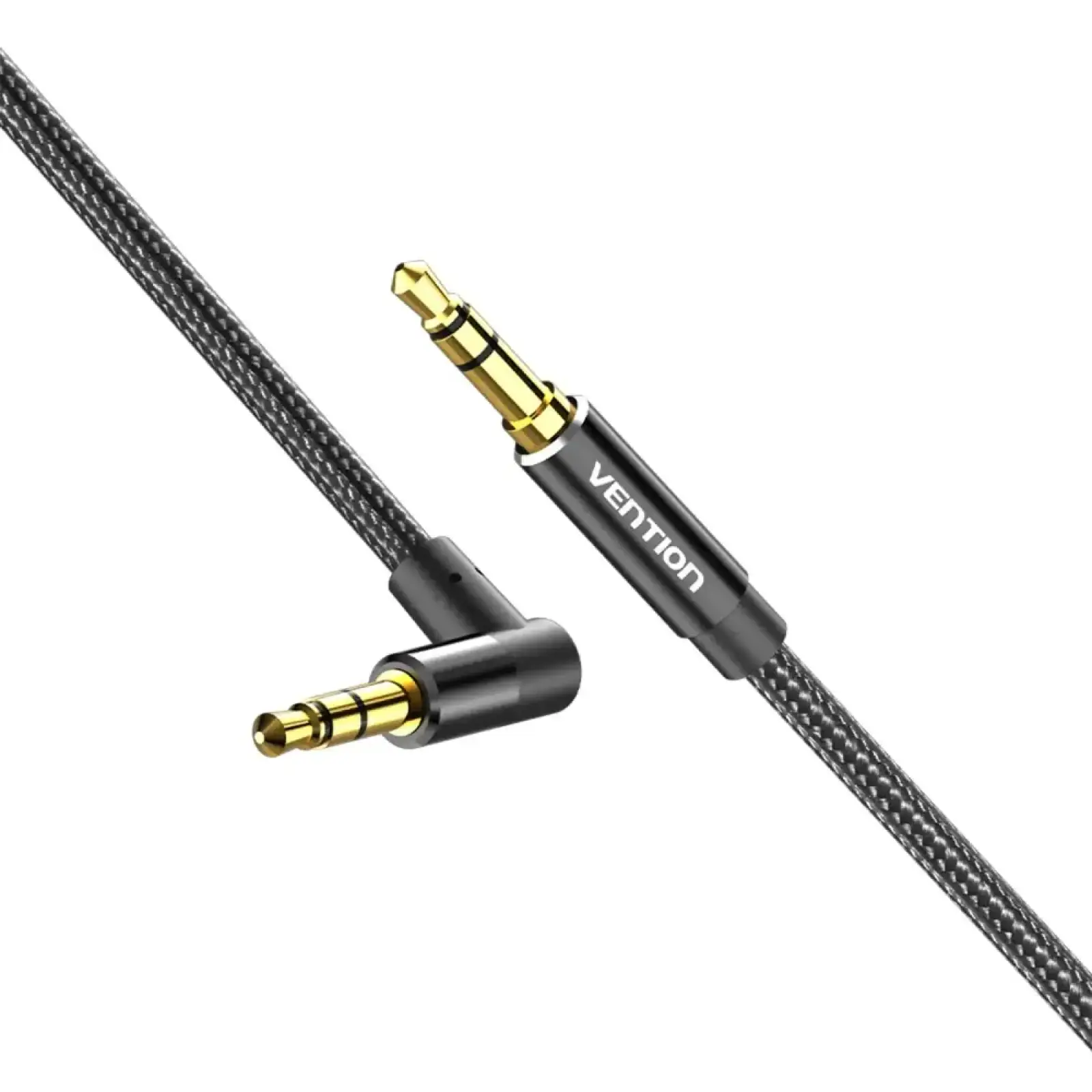 Кабель AUX Audio TRS M/M, кут 90°, 2.0м, Nylon Braided, чорний, Vention (BAZBH) UA