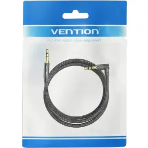 Кабель AUX Audio TRS M/M, кут 90°, 2.0м, Nylon Braided, чорний, Vention (BAZBH) UA
