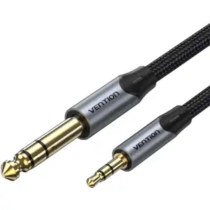 Кабель AUX Audio TRS M-M 3.5мм-6,35мм, 1.5м, сірий, Aluminum Alloy, Vention (BAUHG) UA