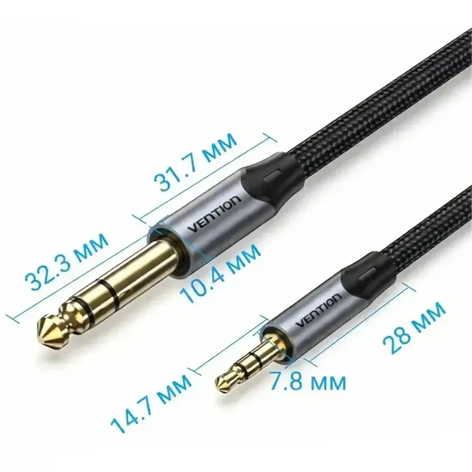 Кабель AUX Audio TRS M-M 3.5мм-6,35мм, 1.5м, сірий, Aluminum Alloy, Vention (BAUHG) UA
