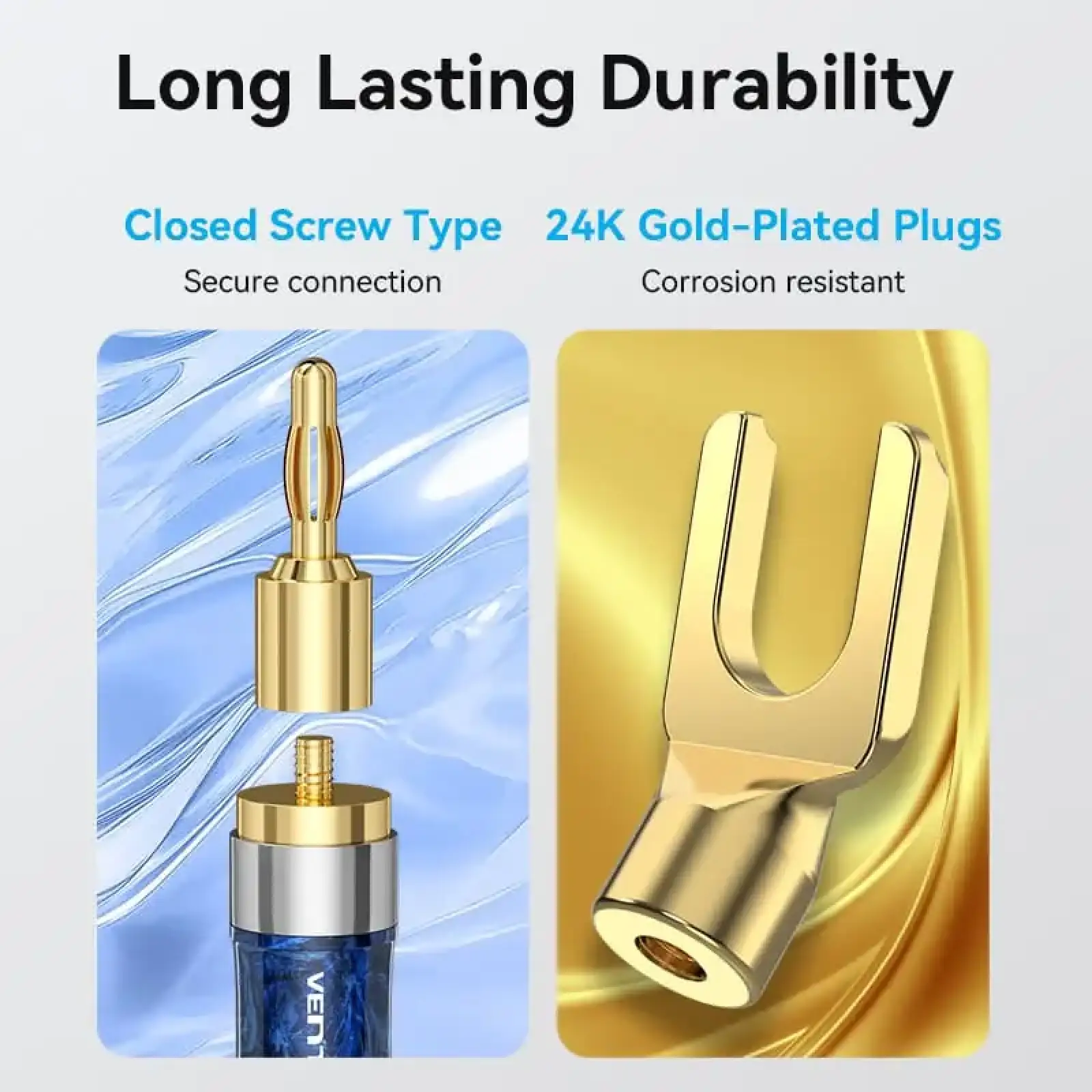 Кабель HiFi Audio Speaker Cable 1.5м,Banana-Spade 2xM/M,4N OFC Silver, Gold-Plated,TPE + обплетення,Vention (BLCLG) UA