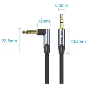 Кабель AUX Audio TRS M/M, кут 90°, 1.5м сірий, Aluminum Alloy Vention (BANHG) UA