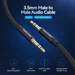 Кабель AUX Audio TRS M/M, 1.5м, чорний, обплетення, Vention (BAWBG) UA