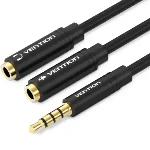 Перехідник аудіо Jack 3.5mm TRRS M -> 2X 3.5mm F (мікрофон + навушники) чорний Vention (BBVBY) UA
