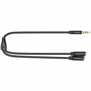 Перехідник аудіо Jack 3.5mm TRRS M -> 2X 3.5mm F (мікрофон + навушники) чорний Vention (BBVBY) UA