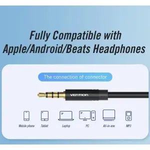Перехідник аудіо Jack 3.5mm TRRS M -> 2X 3.5mm F (мікрофон + навушники) чорний Vention (BBVBY) UA
