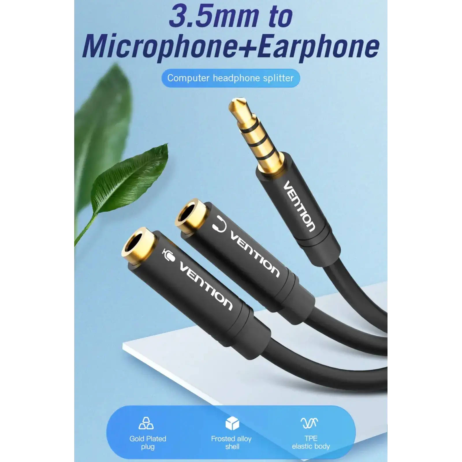 Перехідник аудіо Jack 3.5mm TRRS M -> 2X 3.5mm F (мікрофон + навушники) чорний Vention (BBVBY) UA