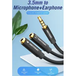 Перехідник аудіо Jack 3.5mm TRRS M -> 2X 3.5mm F (мікрофон + навушники) чорний Vention (BBVBY) UA