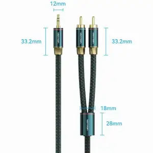 Кабель AUX Audio HiFi TRS 3.5мм - RCAx2 M/M 1.5м, OFC Silver, Cotton braided, зелений, Ventio (BCSGG) UA