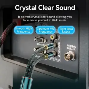Кабель AUX Audio HiFi TRS 3.5мм - RCAx2 M/M 1.5м, OFC Silver, Cotton braided, зелений, Ventio (BCSGG) UA