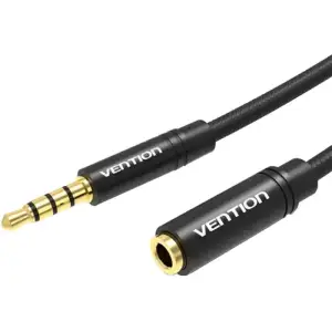 Кабель AUX Audio TRS M/F 2.0м Gold-Plated, нейлонове обплетення, чорний Vention (BHBBH) UA