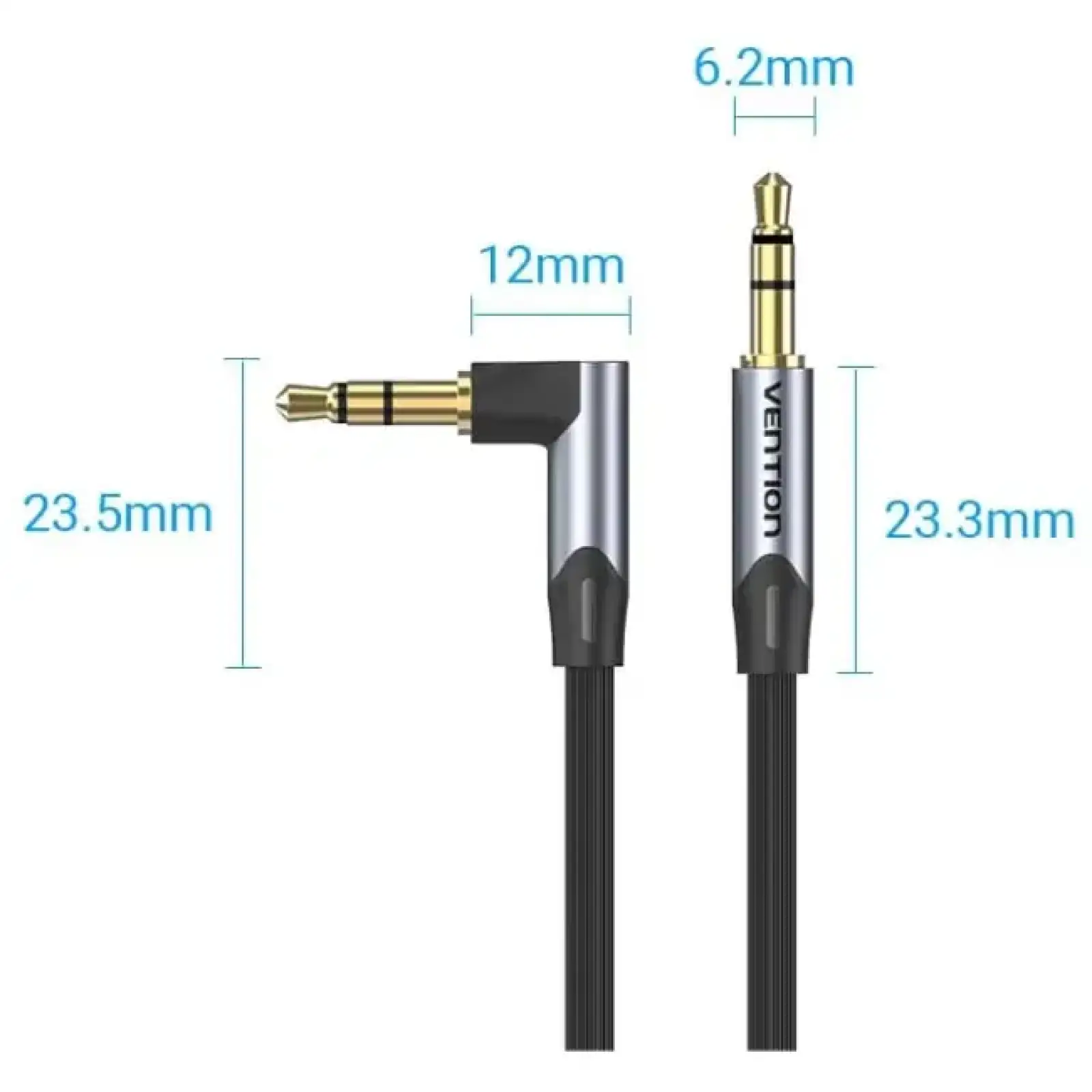 Кабель AUX Audio TRS M/M, кут 90°, 5.0м, сірий, Aluminum Alloy Vention (BANHJ) UA