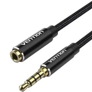 Кабель AUX Audio TRS M/F 3.0м Gold-Plated, нейлонове обплетення, чорний Vention (BHCBI) UA
