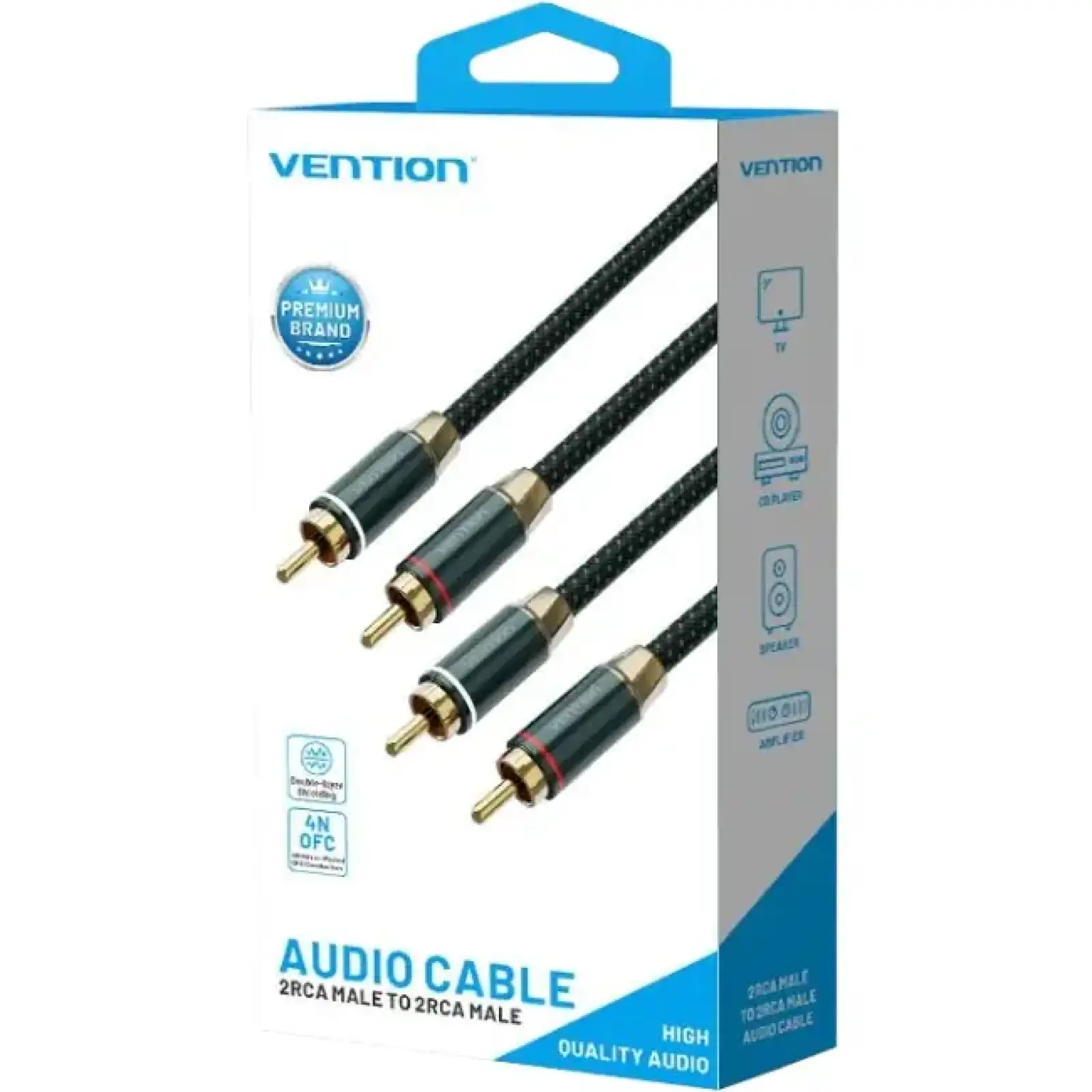 Кабель AUX Audio HiFi 2RCAx2 M/M 3.0м, OFC Silver, Zinc alloy, зелений, Vention (BCUGI) UA