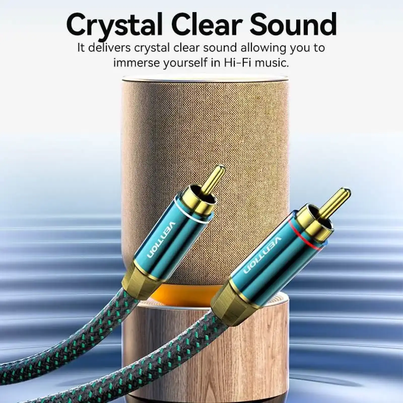 Кабель AUX Audio HiFi 2RCAx2 M/M 3.0м, OFC Silver, Zinc alloy, зелений, Vention (BCUGI) UA