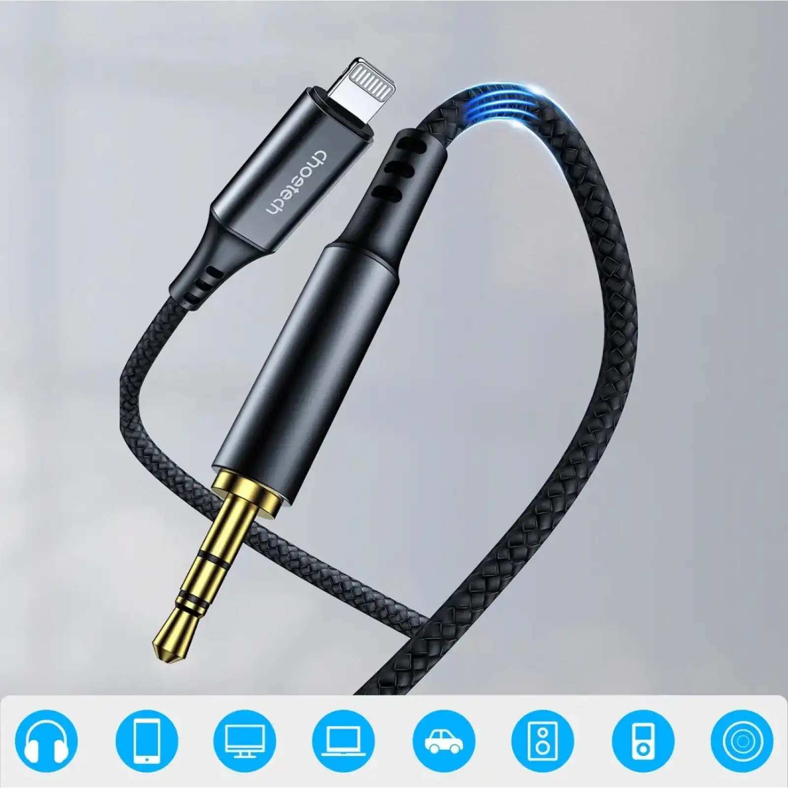 Кабель AUX Audio Lightning - TRS 3.5мм M/M 2м Choetech (AUX009) UA