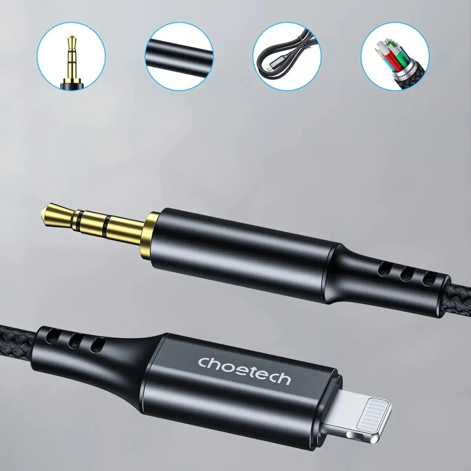 Кабель AUX Audio Lightning - TRS 3.5мм M/M 2м Choetech (AUX009) UA