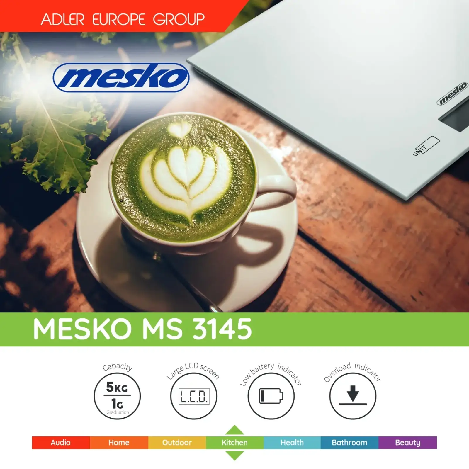 Ваги кухонні Mesko MS 3145 електронні/ 5кг/ г; мл, унція/ 2x 1,5В(AAA)/ автовимкнення (MS3145) UA
