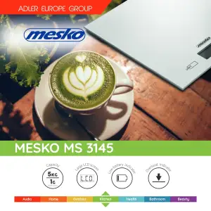Ваги кухонні Mesko MS 3145 електронні/ 5кг/ г; мл, унція/ 2x 1,5В(AAA)/ автовимкнення (MS3145) UA