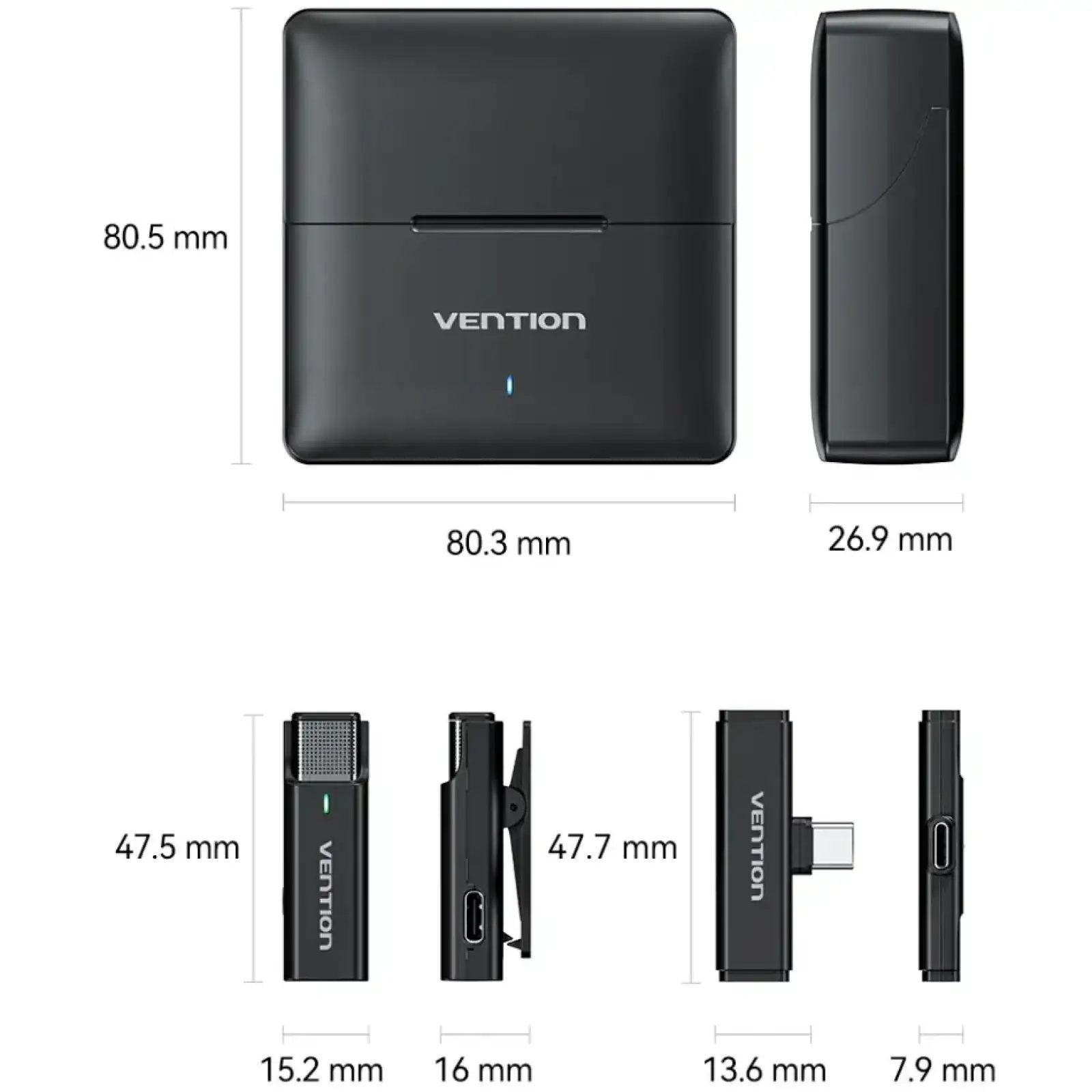 Микрофонная радиосистема Vention USB-C 2-Pack Wireless Lavalier with Charging Case (NCAB0) UA