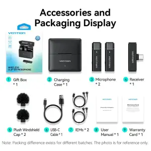 Микрофонная радиосистема Vention USB-C 2-Pack Wireless Lavalier with Charging Case (NCAB0) UA