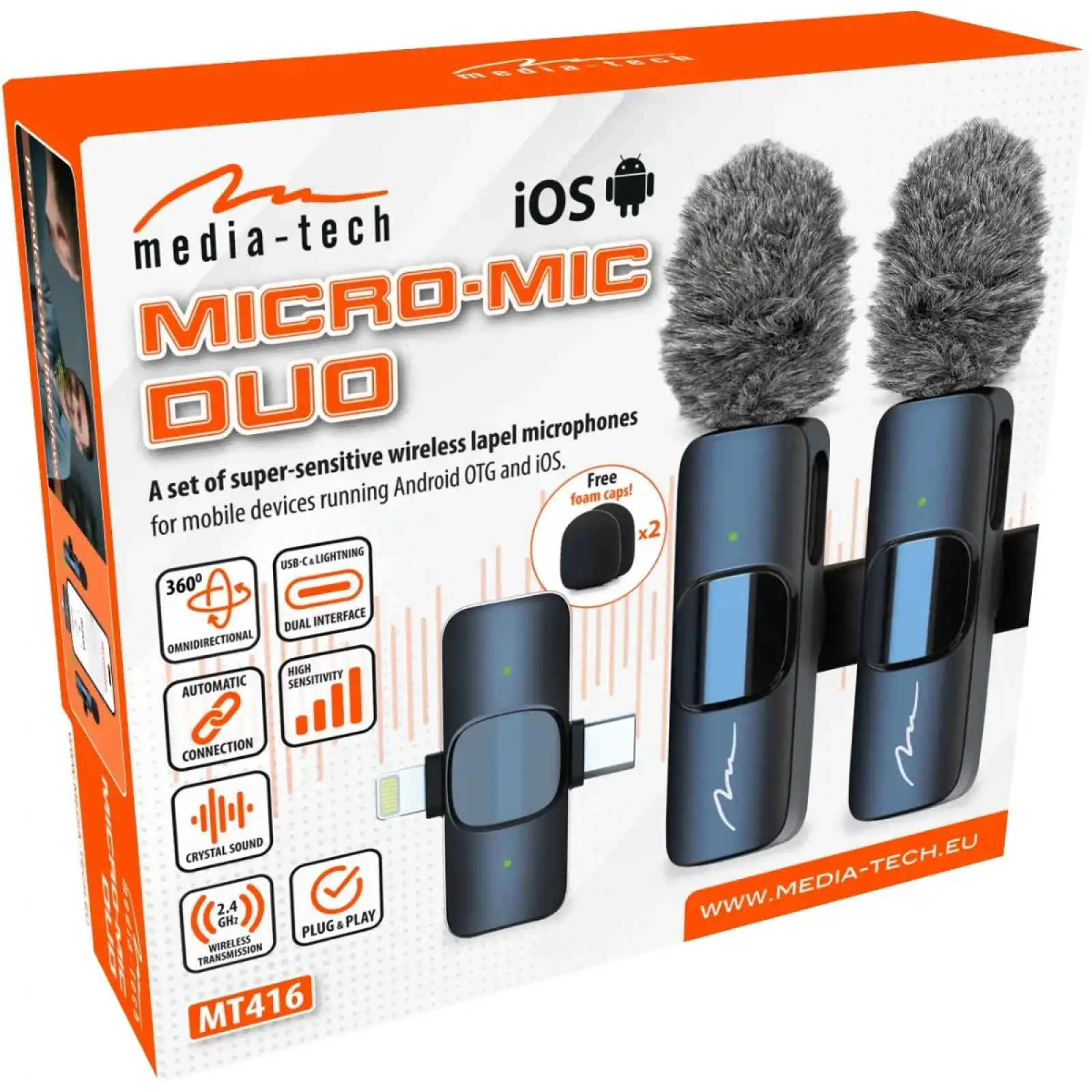 Бездротовий петличний мікрофон Media-Tech USB-C/Lightning 2-Pack Micro-Mic Duo MT416 Black UA