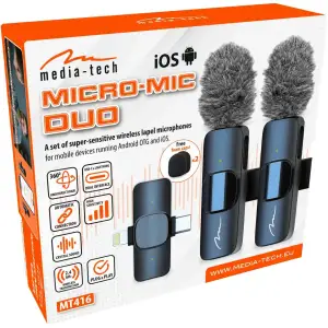Бездротовий петличний мікрофон Media-Tech USB-C/Lightning 2-Pack Micro-Mic Duo MT416 Black UA