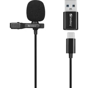 Мікрофон петличний Sandberg Streamer USB Clip USB-A/USB-C, провідний, кабель 3м, чорний (126-40) UA