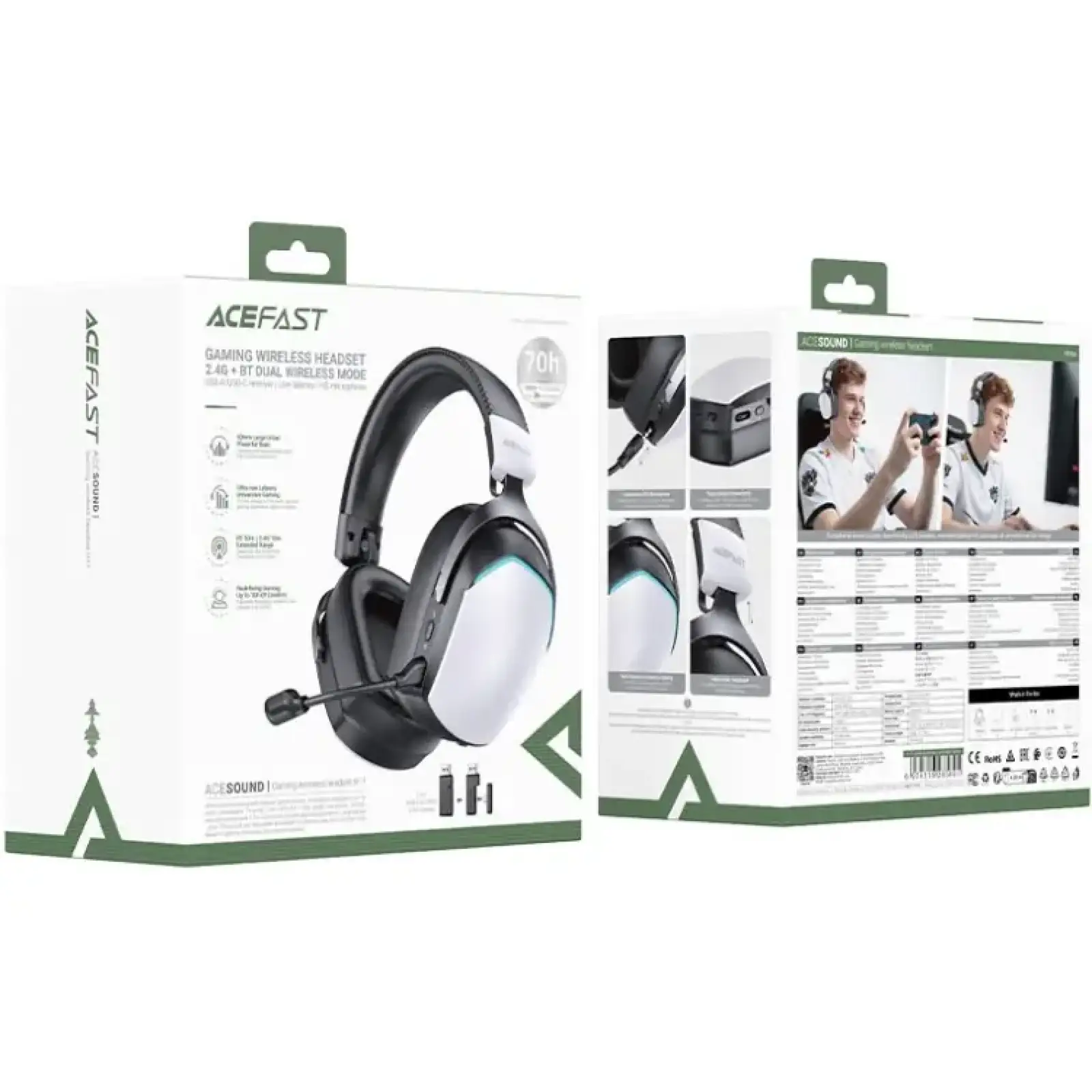 Гарнітура ігрова Acefast H11, Bluetooth+3,5мм White (6974316285601) UA