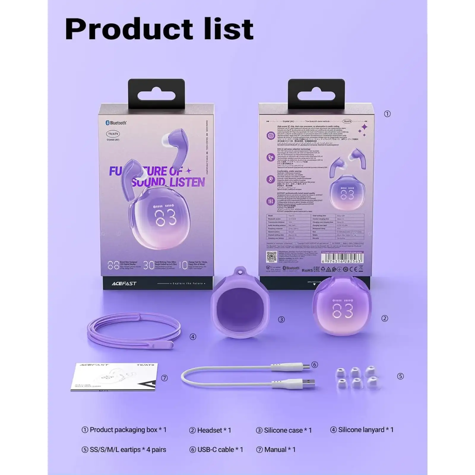 Навушники TWS Acefast T9 grape purple (6974316282563) UA