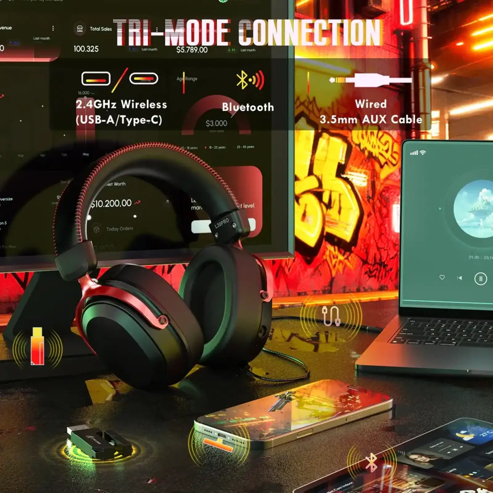 Игровая гарнитура Attack Shark L30PRO Black and Red (L30PROBR_AS) UA