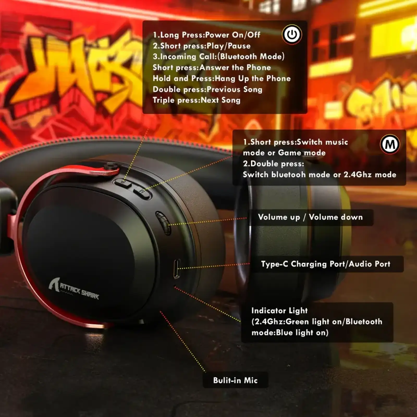 Игровая гарнитура Attack Shark L30PRO Black and Red (L30PROBR_AS) UA