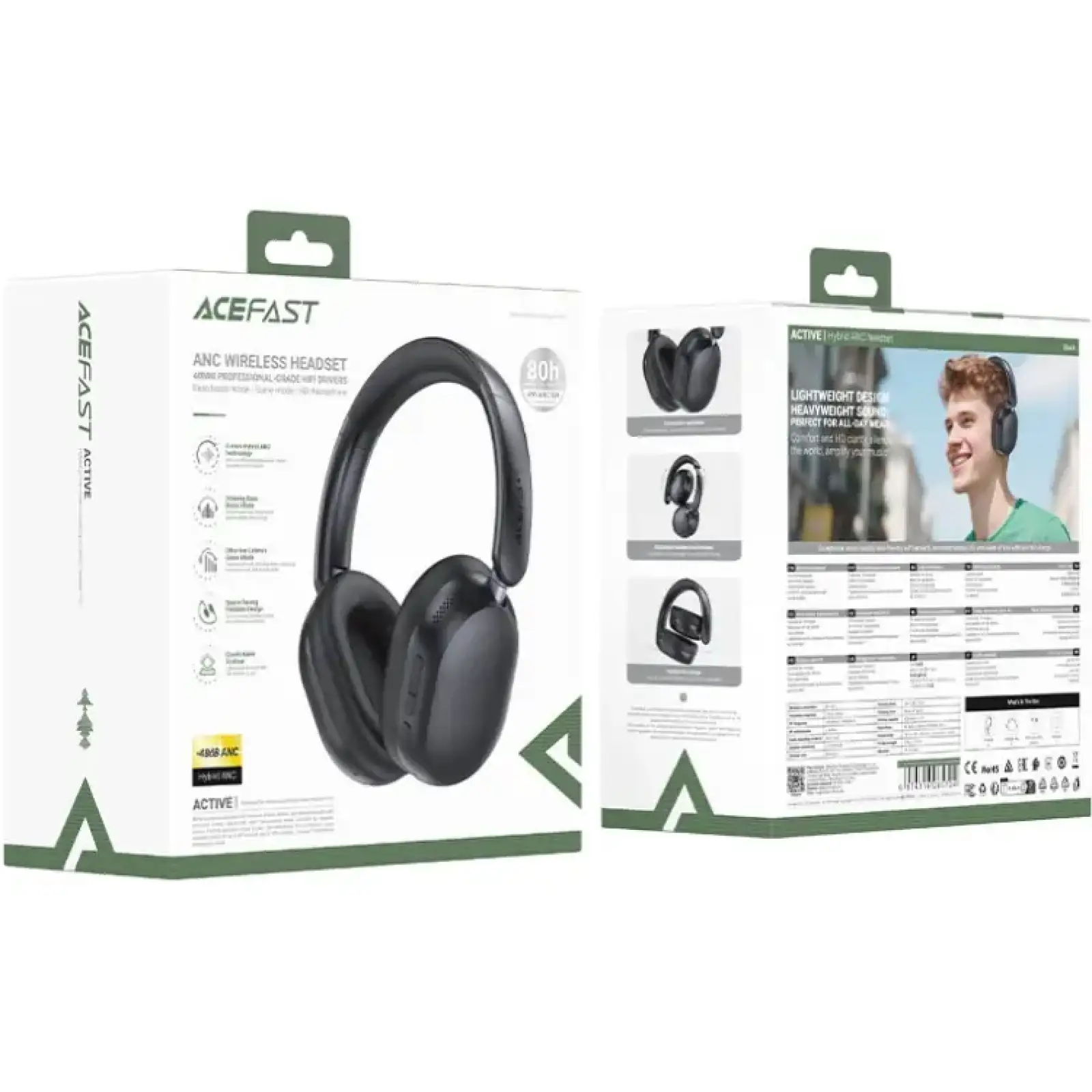Гарнітура Acefast H12 Hybrid ANC, Bluetooth, Black (6974316285724) UA
