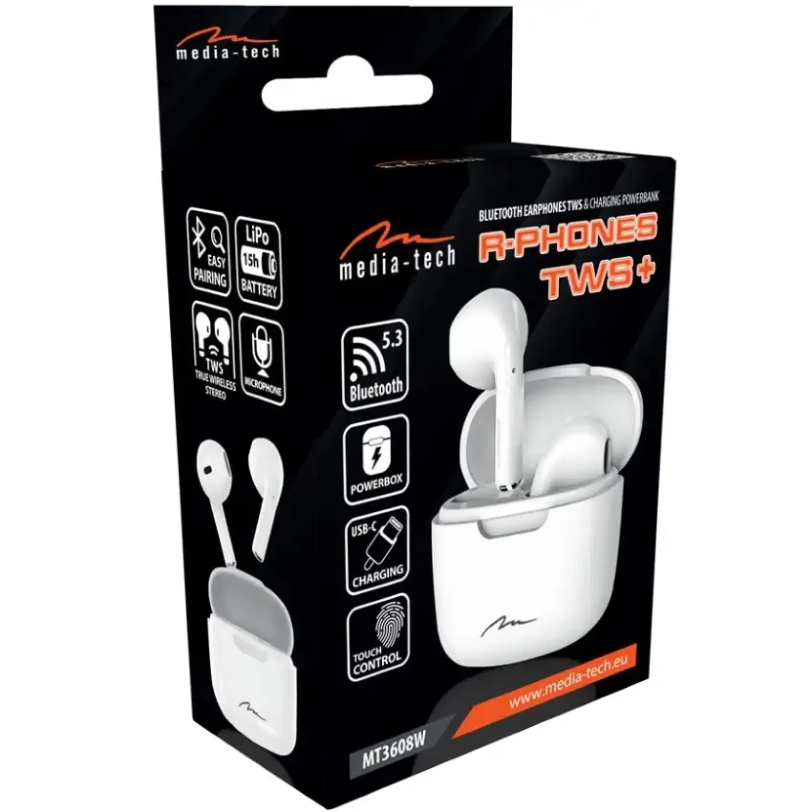 Навушники TWS Media-Tech R-PHONES, BT 5.3, White (MT3608W) UA
