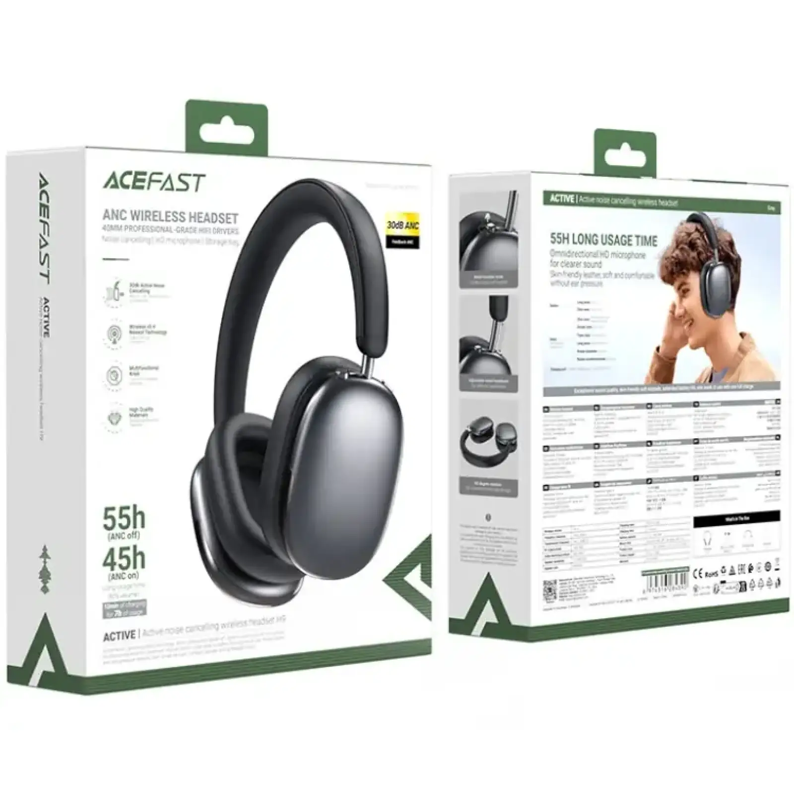 Гарнітура Acefast H9 ANC, Bluetooth, Grey (6974316284390) UA
