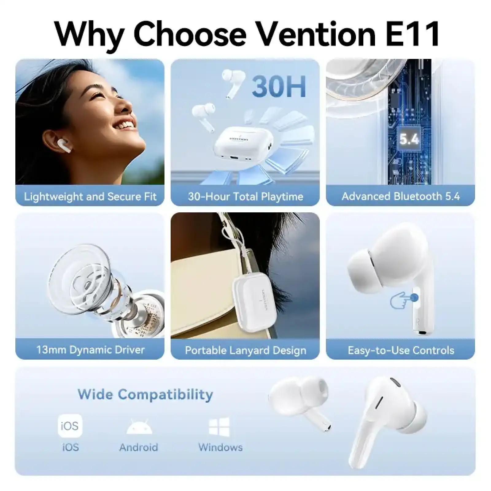 Навушники TWS Vention Elf Earbuds ECHO LITE E11 White (NBVW0) UA