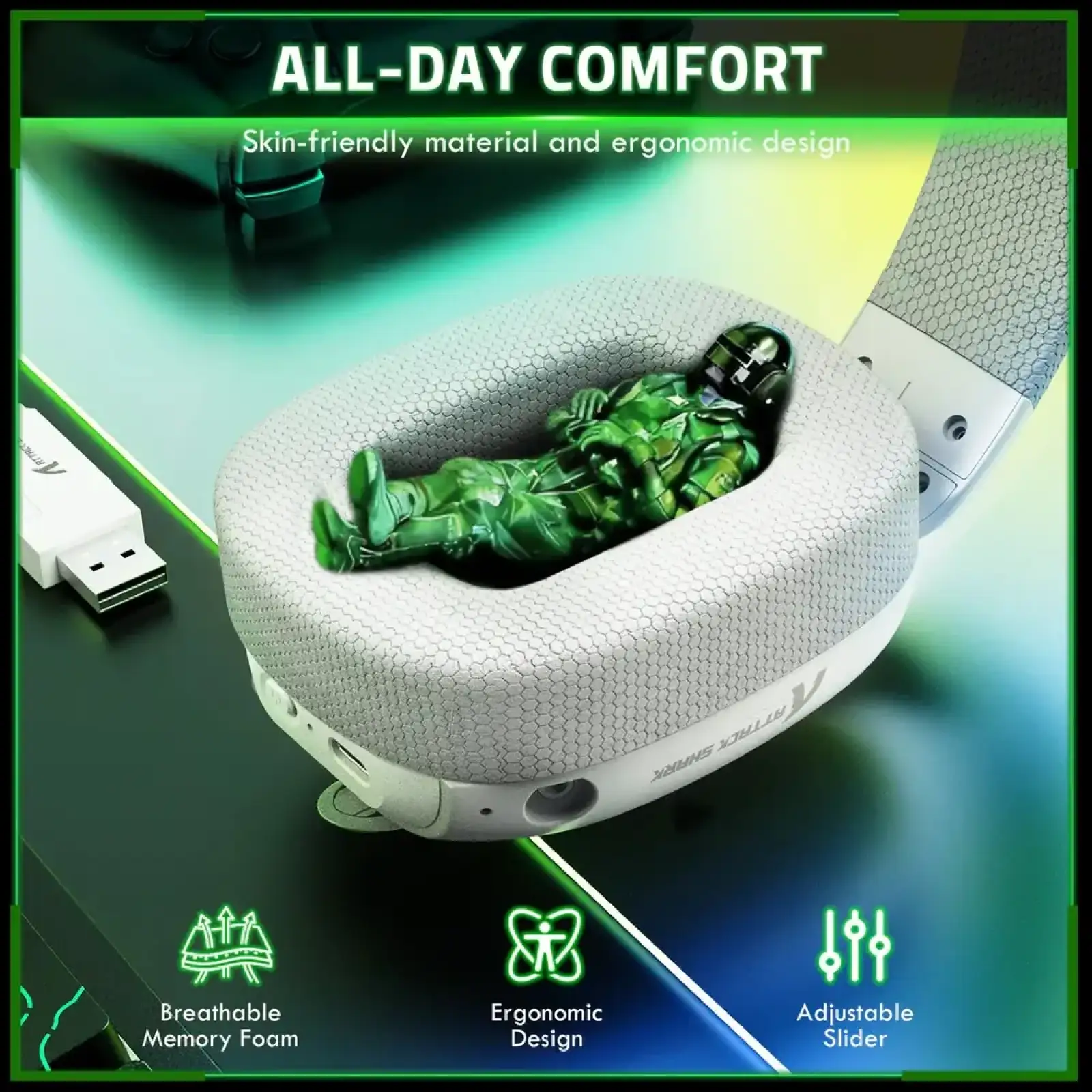 Ігрова гарнітура Attack Shark L80PRO Wireless, 2.4GHz/Bluetooth/3.5mm White (L80PROW_AS) UA