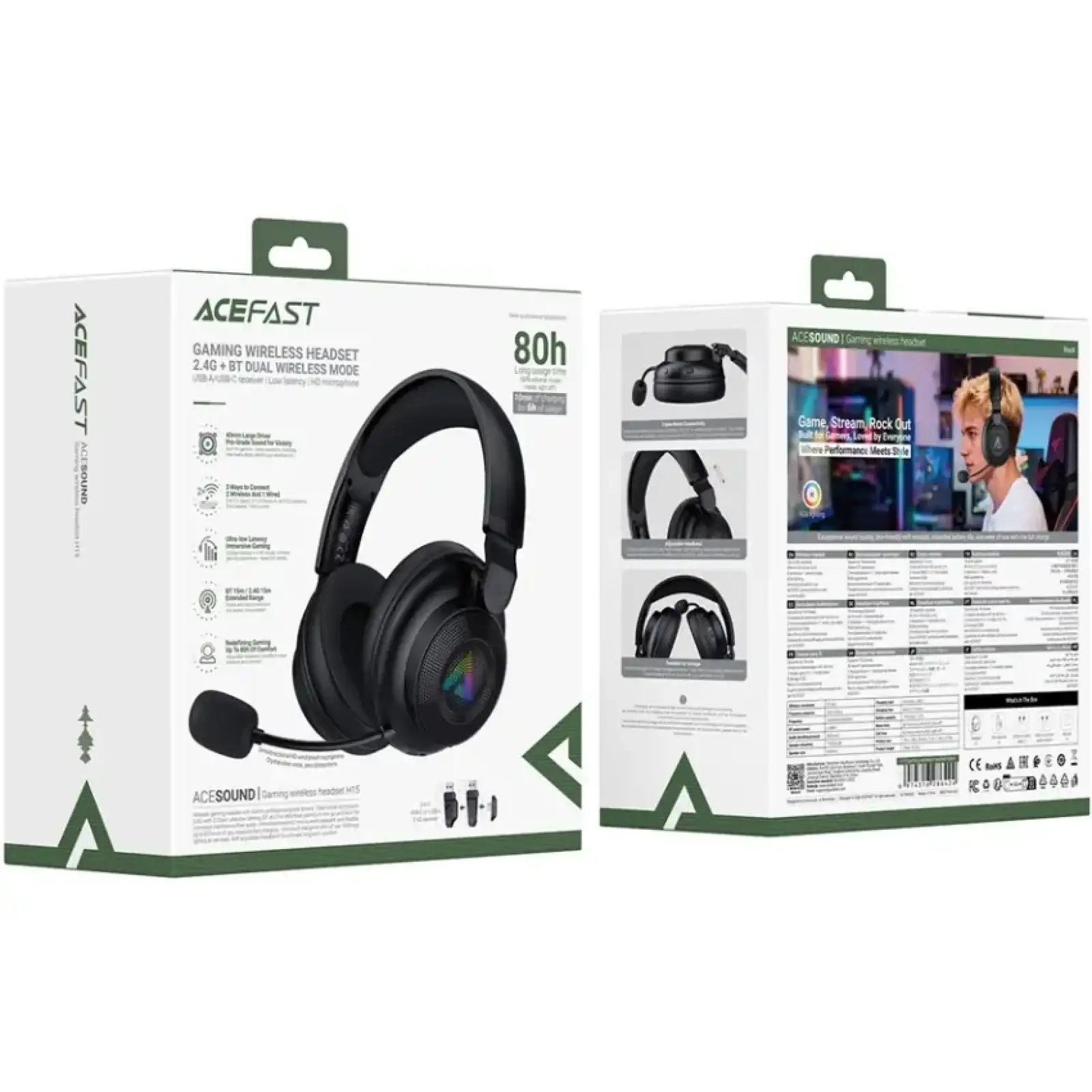 Гарнітура ігрова Acefast H15 Bluetooth+2,4G Black (6974316286424) UA