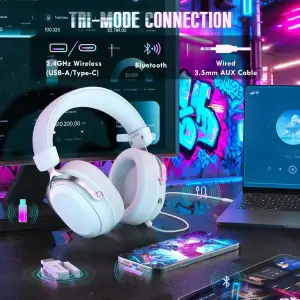 Ігрова гарнітура Attack Shark L30PRO Wireless, 2.4GHz/Bluetooth/3.5mm AUX/AUX-to-Type-C, White (L30PROW_AS) UA