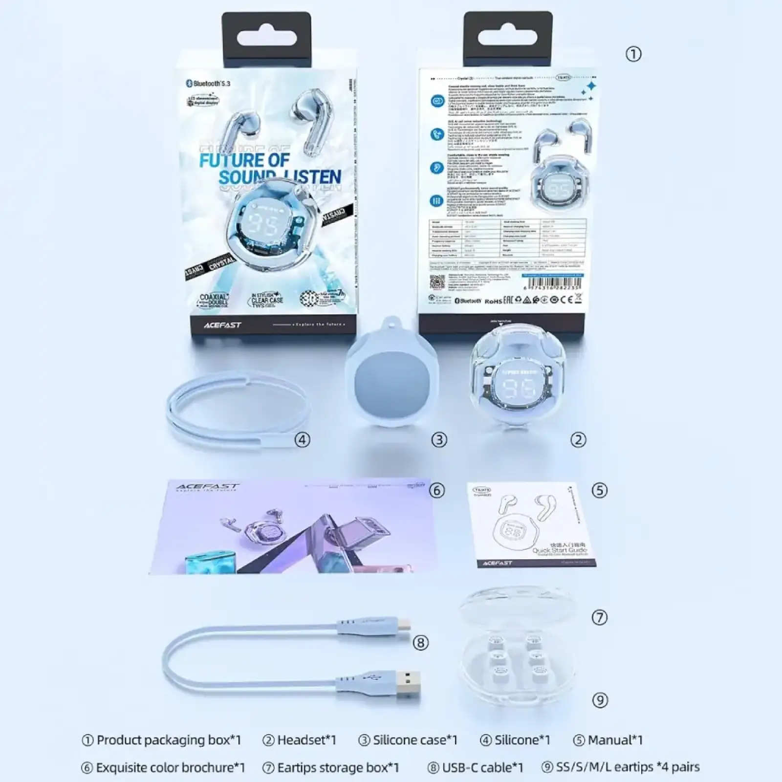 Навушники TWS Acefast T8 ice blue (6974316282235) UA