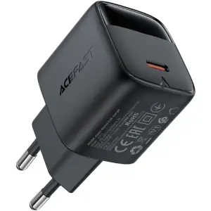 Зарядний пристрій 1xUSB-C 20W Gan A113 Fast Charger with digital display black Acefast (6974316284413) UA