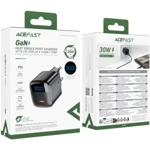 Зарядний пристрій 1xUSB-C 20W Gan A113 Fast Charger with digital display black Acefast (6974316284413) UA