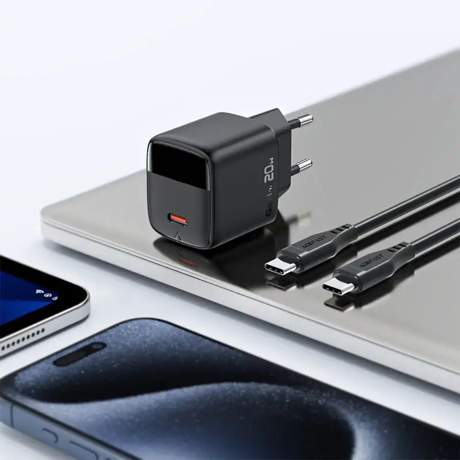 Зарядний пристрій 1xUSB-C 20W Gan A113 Fast Charger with digital display black Acefast (6974316284413) UA
