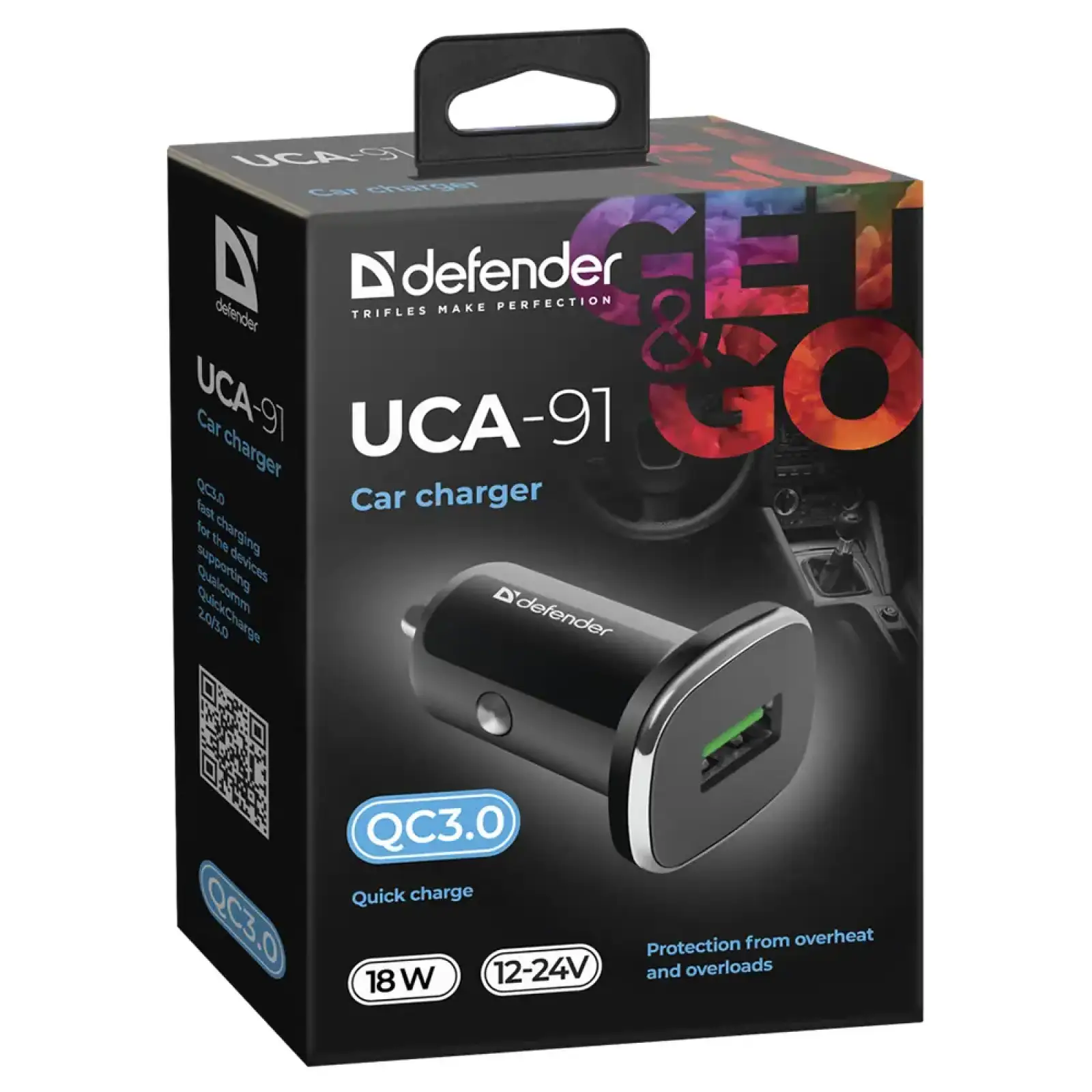 Автозарядка 1xUSB 18W (USB-A) QC3.0 3А UCA-91 чорна Defender (83830) UA