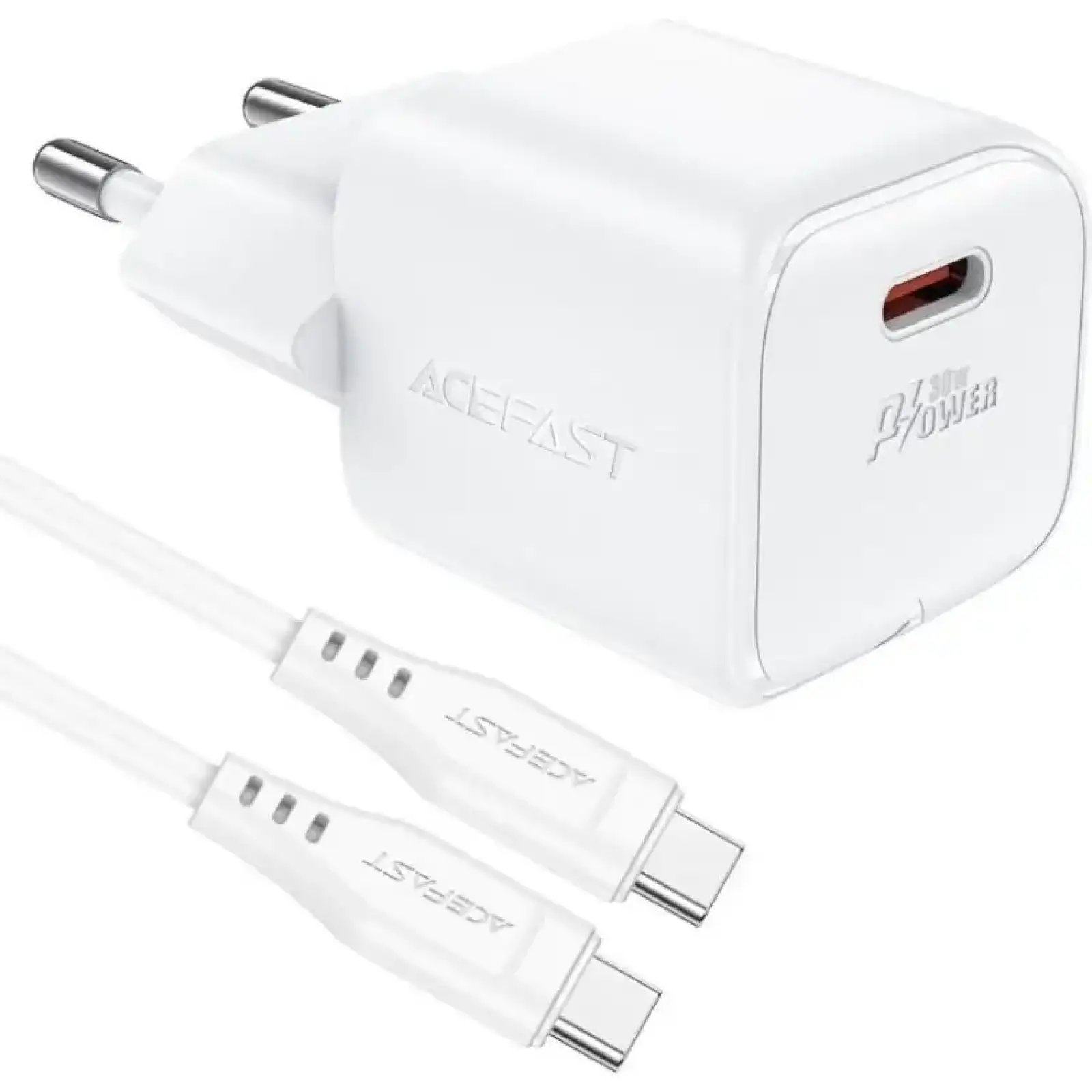 Зарядний пристрій 1xUSB-C 30W Gan A77 mini + USB-C cable Fast Charger White Acefast (6974316282853) UA
