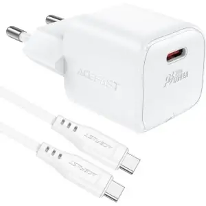 Зарядний пристрій 1xUSB-C 30W Gan A77 mini + USB-C cable Fast Charger White Acefast (6974316282853) UA