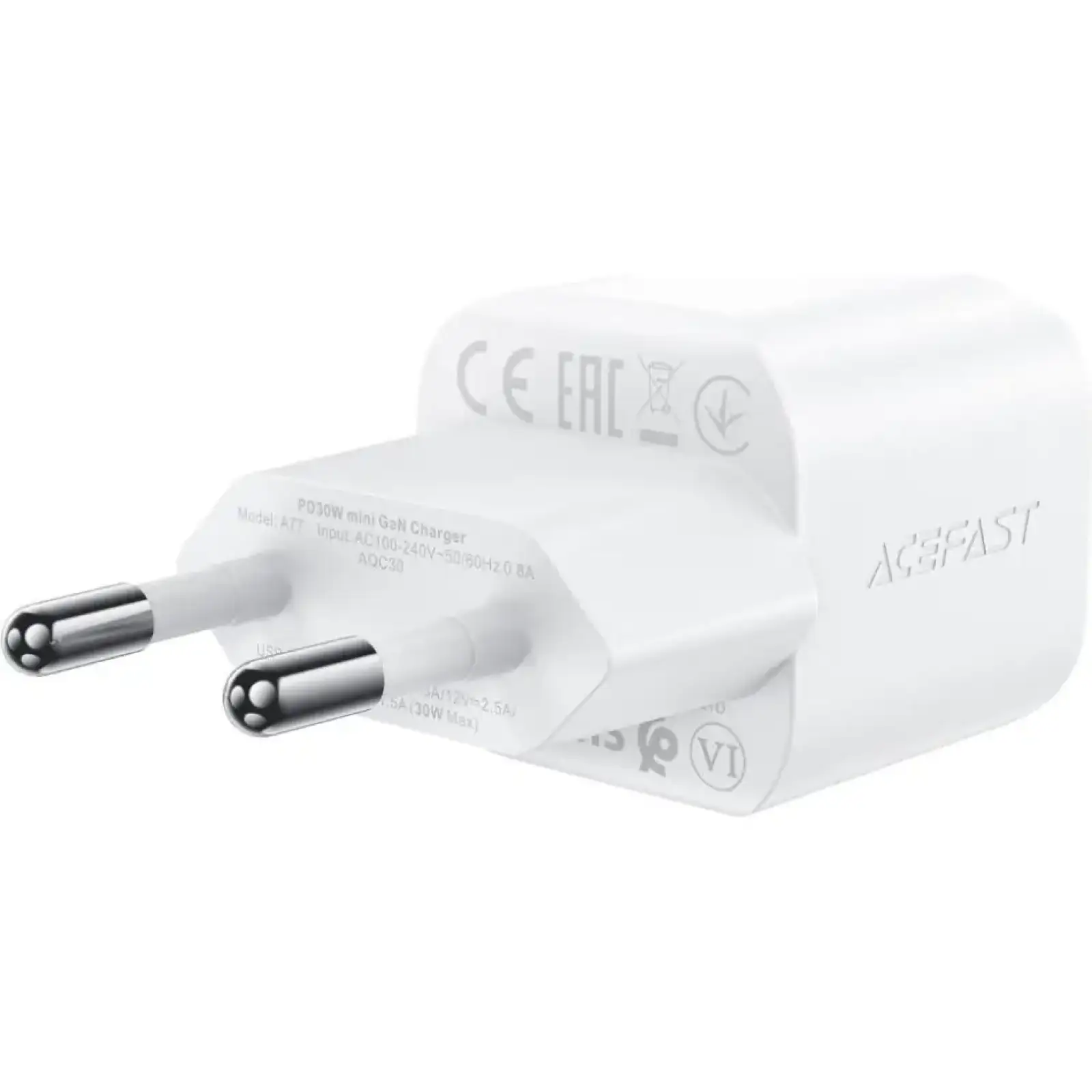 Зарядний пристрій 1xUSB-C 30W Gan A77 mini + USB-C cable Fast Charger White Acefast (6974316282853) UA