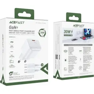 Зарядний пристрій 1xUSB-C 30W Gan A77 mini + USB-C cable Fast Charger White Acefast (6974316282853) UA