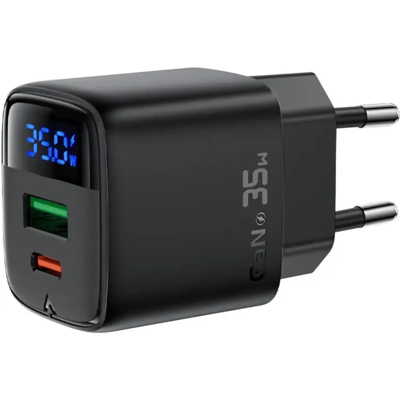 Зарядний пристрій 2xUSB 35W (USB-C+USB-A) with digital display Gan A116 Black Acefast (6974316284468) UA