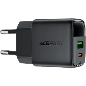 Зарядний пристрій 2xUSB 35W (USB-C+USB-A) with digital display Gan A116 Black Acefast (6974316284468) UA
